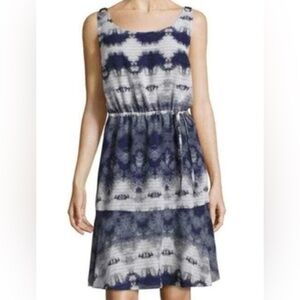 Libby Edelman Blue & White Tie Dye Textured Sleeveless Mini Dress. Size L NWOT